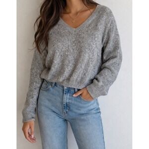 Exclusively Yours Gray Silk/ Angora Blend VNeck Sweater Speckled Knit Pullover|S